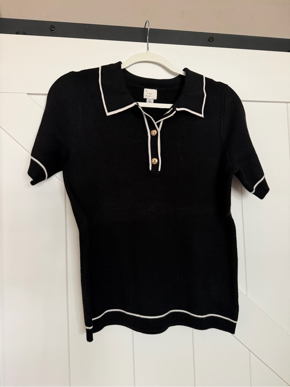 a new day Black Short Sleeve Polo with White Trim